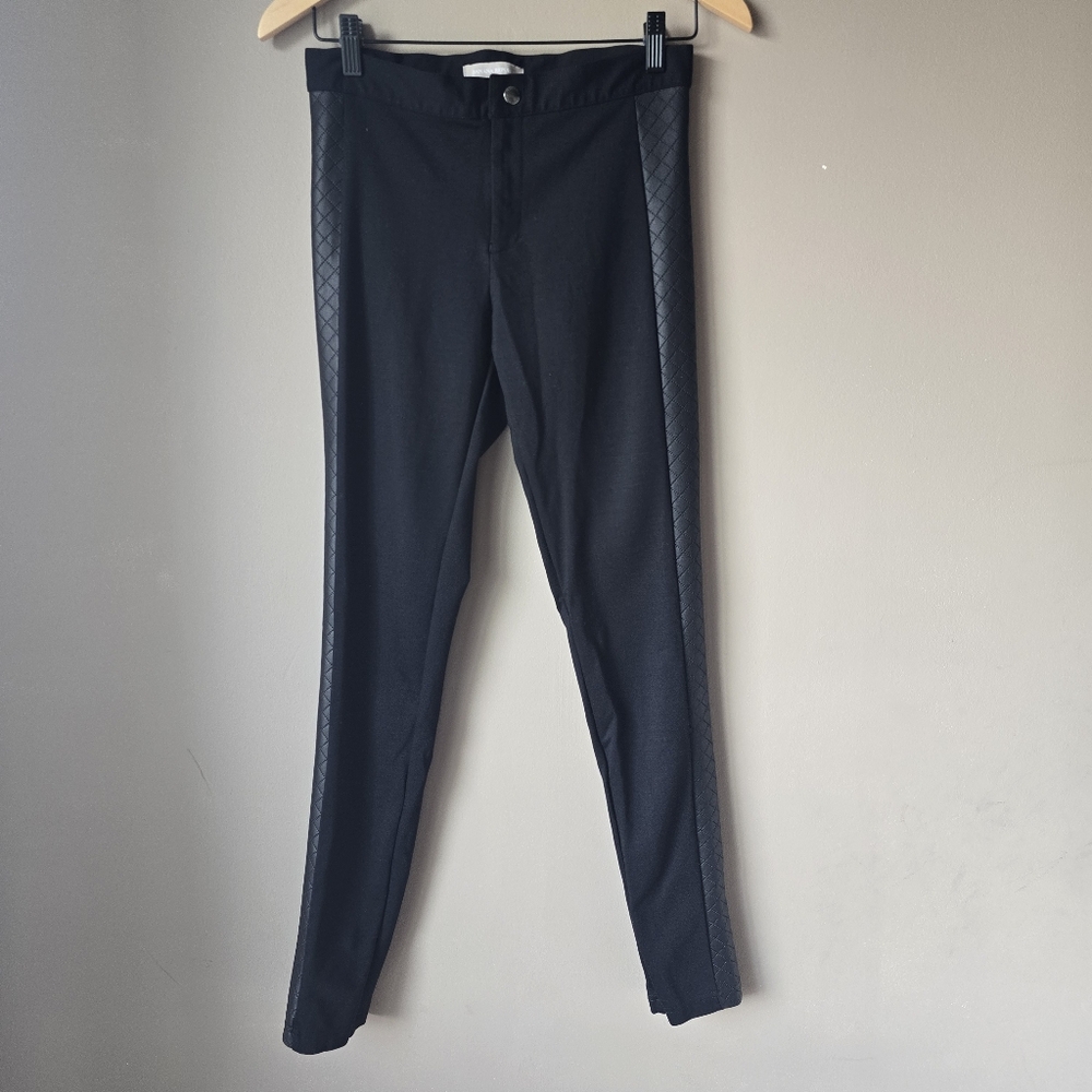 Banana Republic Black Leggings With Faux Leather Stripe Size 2